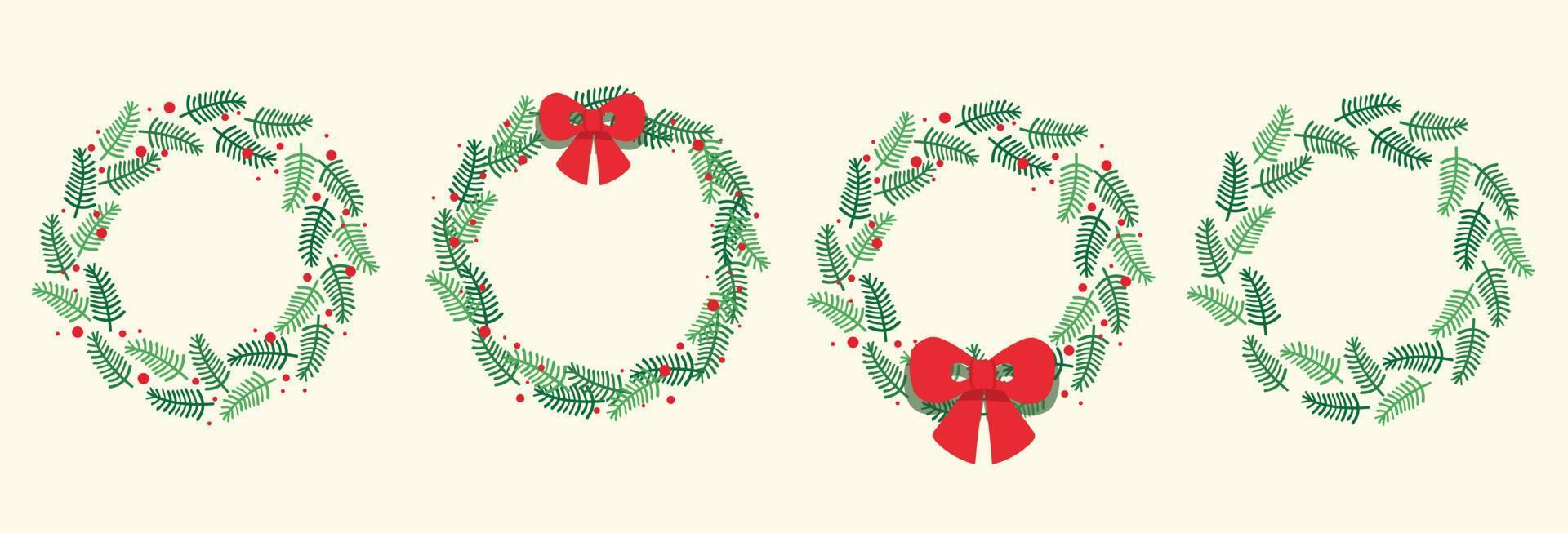 Conjunto de corona de Navidad hojas ilustración vectorial vector