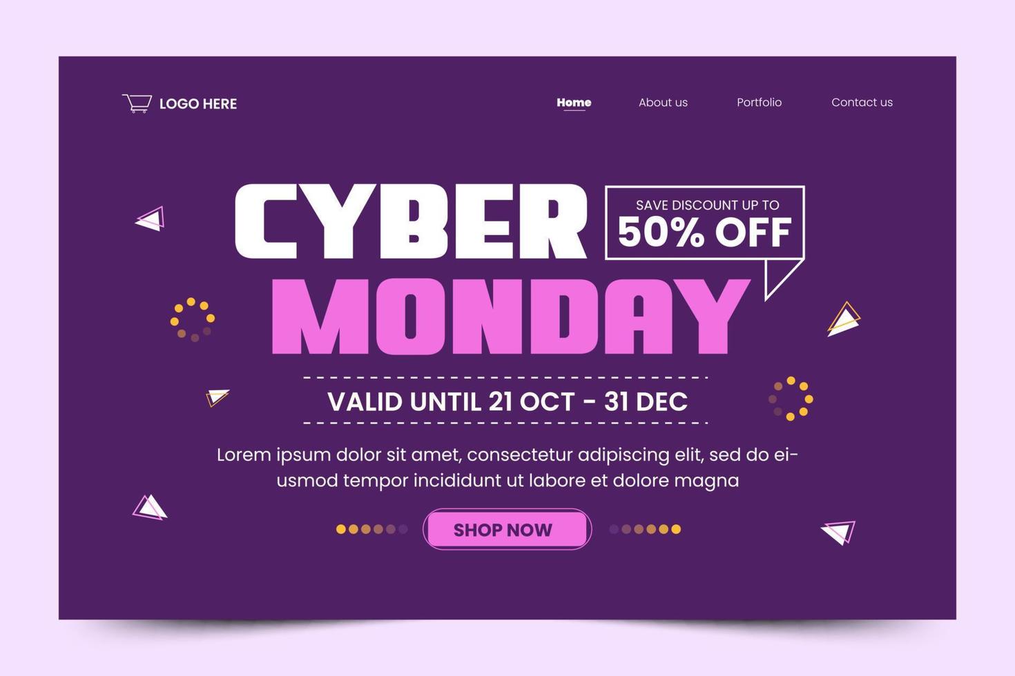 Cyber Monday landing page design template is easy to customize vector