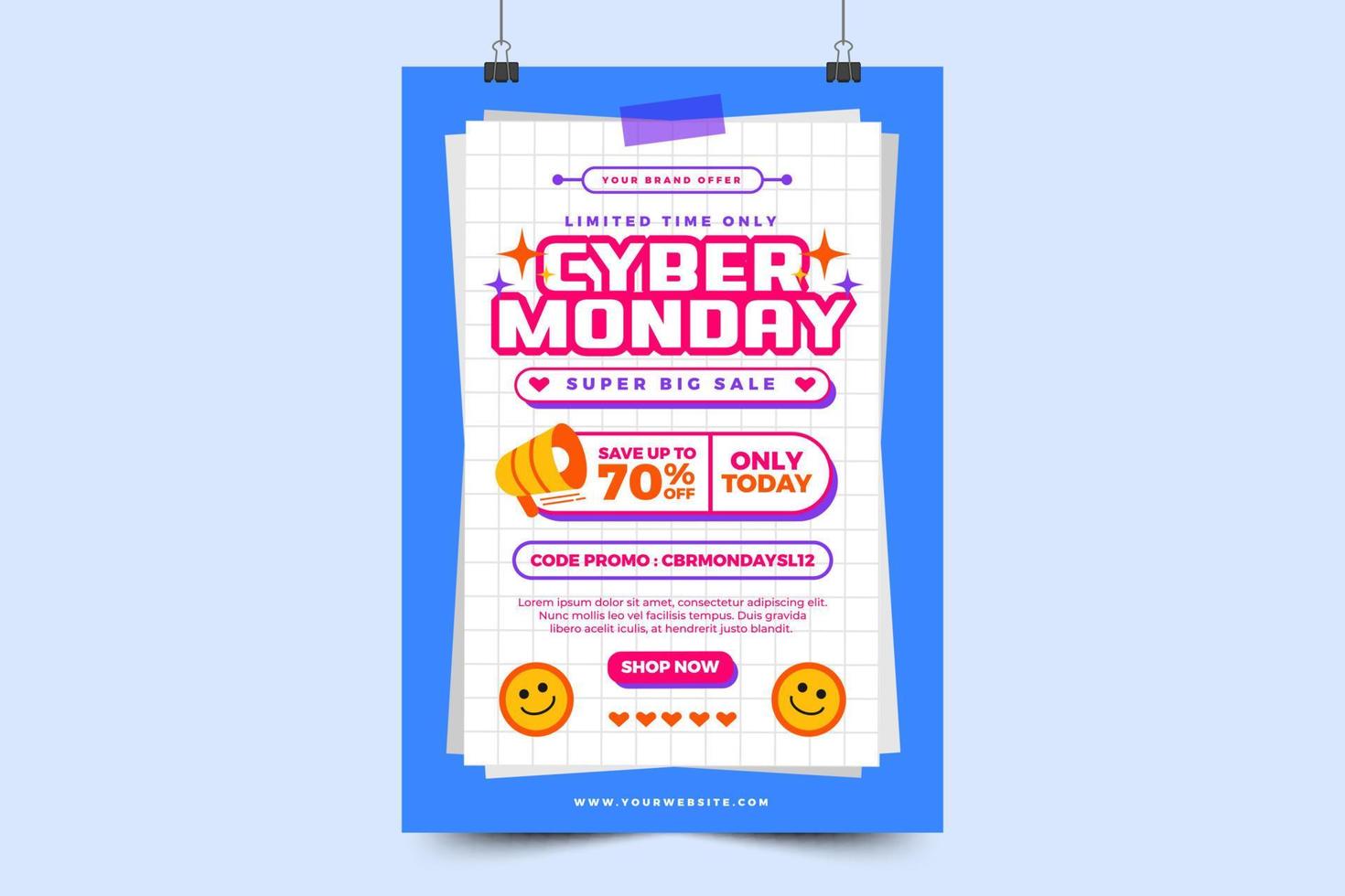 Cyber Monday poster or flyer design template is easy to customize vector