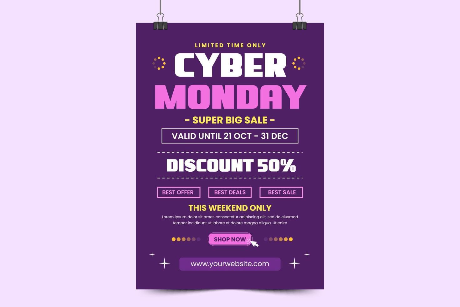 Cyber Monday poster or flyer design template is easy to customize vector