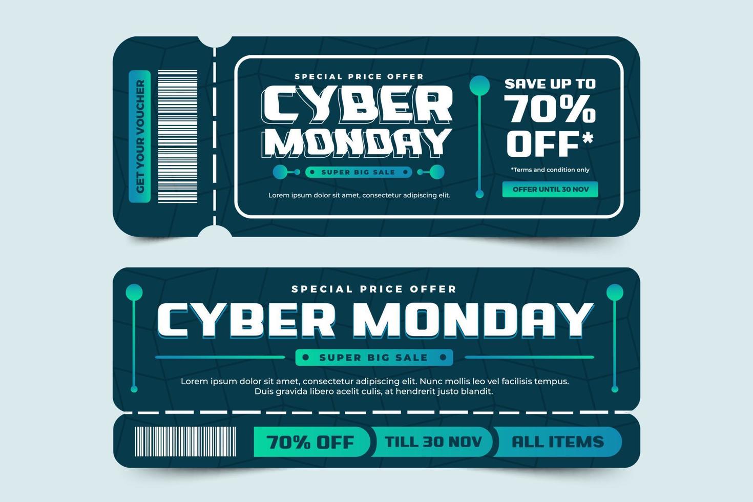 Cyber Monday voucher or coupon design template is easy to customize vector