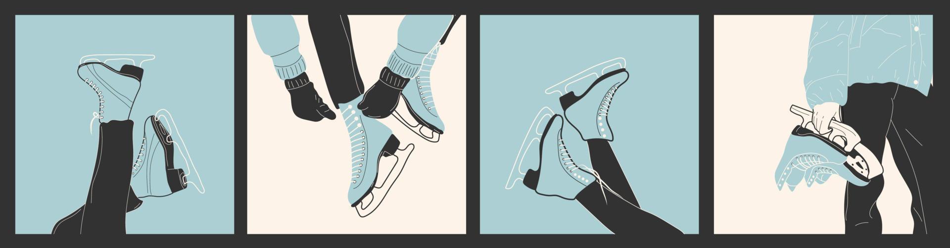 juego de cuatro patines de hielo para patinaje artístico en invierno. patinaje artístico patines de hielo para mujer. Deportes de invierno. ilustración vectorial vector