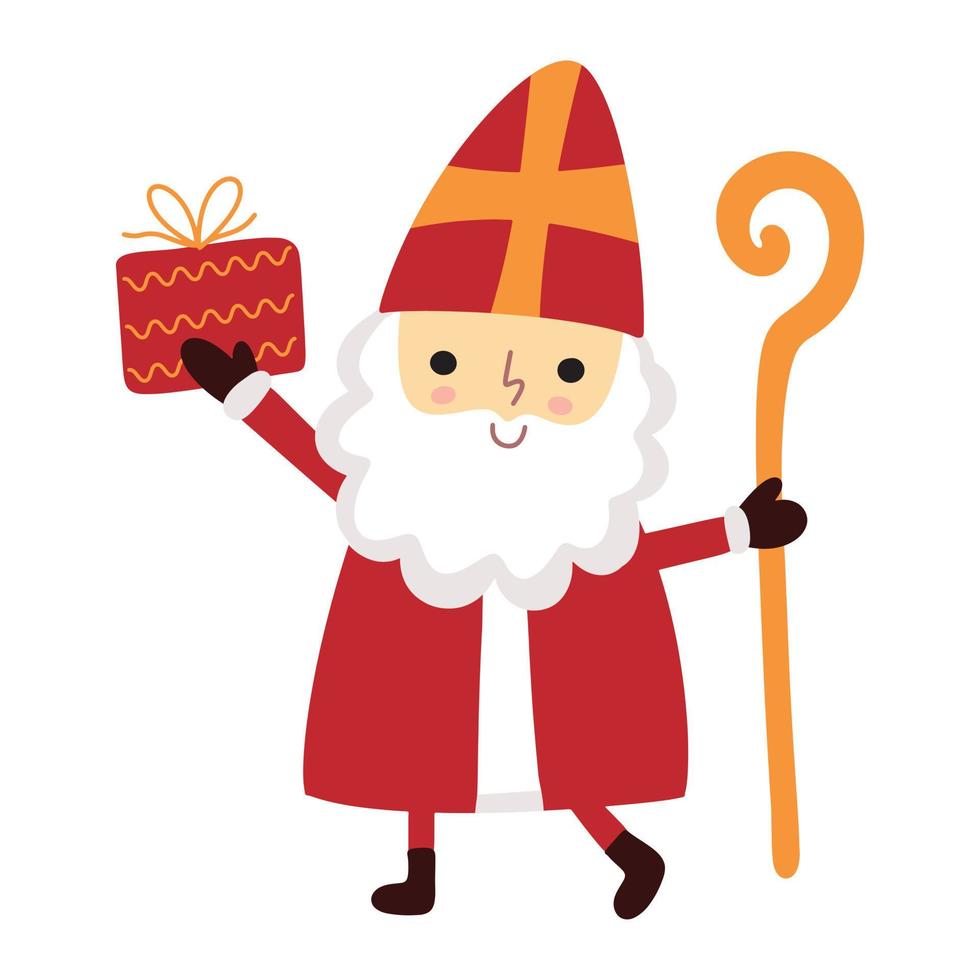 Cute Saint Nicholas or Sinterklaas character. Happy St Nicholas day. Sweet Christmas St Nick old man bishop vector