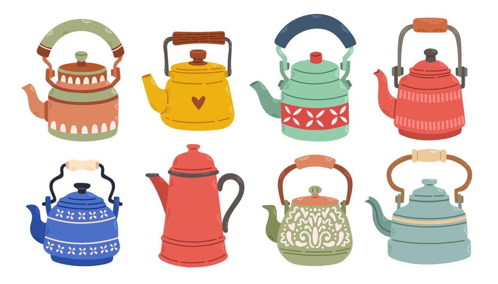 Set of teapots for tea. Stock design isolated on a white background for websites and apps. Vector illustration
