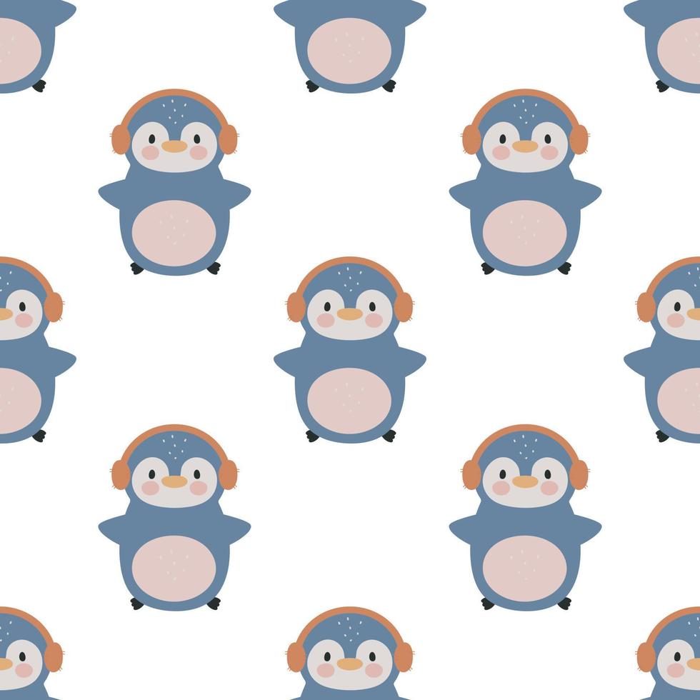 Seamless pattern with cute Penguin. Vector illustration. For card, posters, banners, printing on the pack, printing on clothes, fabric, wallpaper.