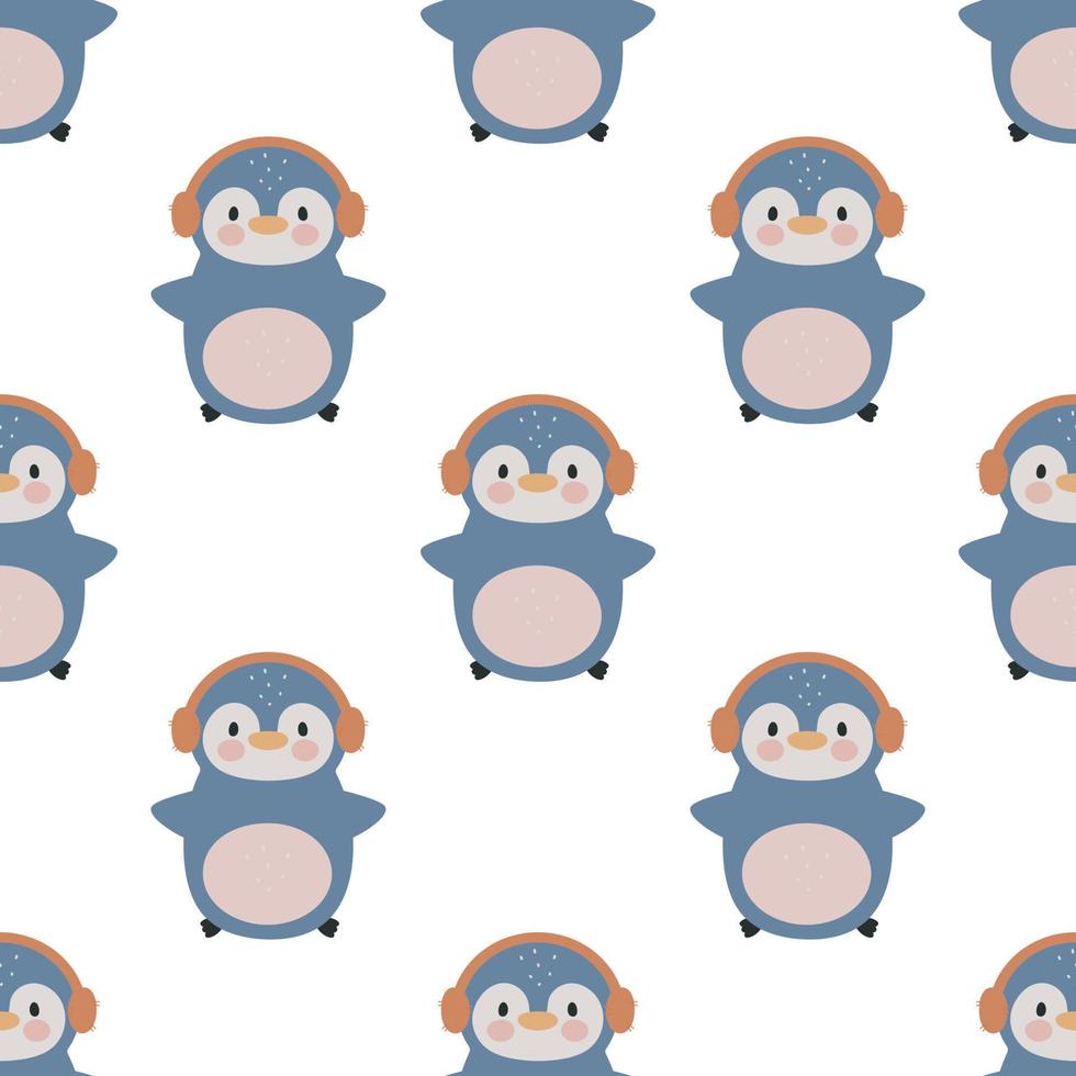 Seamless pattern with cute Penguin. Vector illustration. For card, posters, banners, printing on the pack, printing on clothes, fabric, wallpaper.