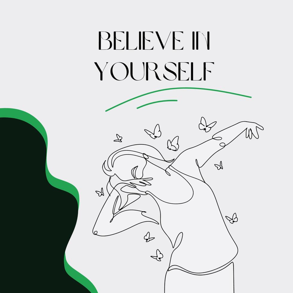 Positive life quote line art - Believe in yourself vector