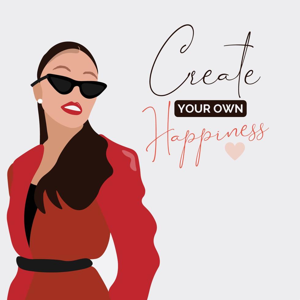 ilustración de cita de empoderamiento de las mujeres: crea tu propia felicidad vector