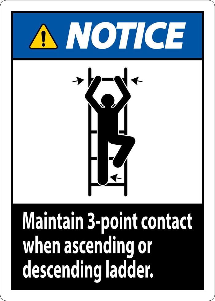 Notice Maintain 3 Point Contact When Ascending Or Descending Ladder vector