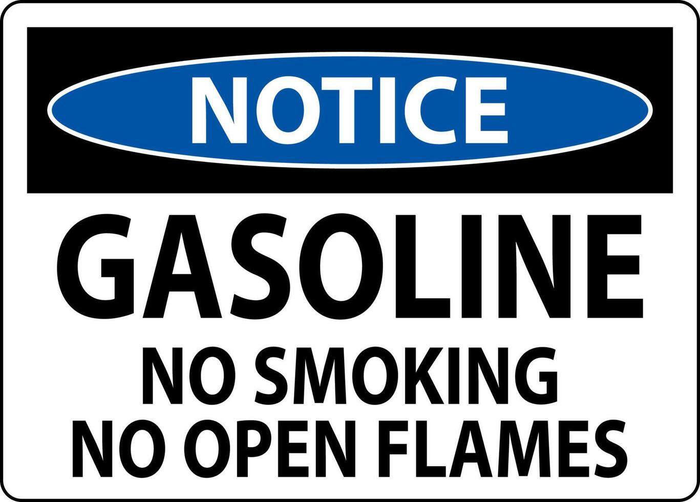 Notice Sign Gasoline ,No Smoking, No Open Flames vector