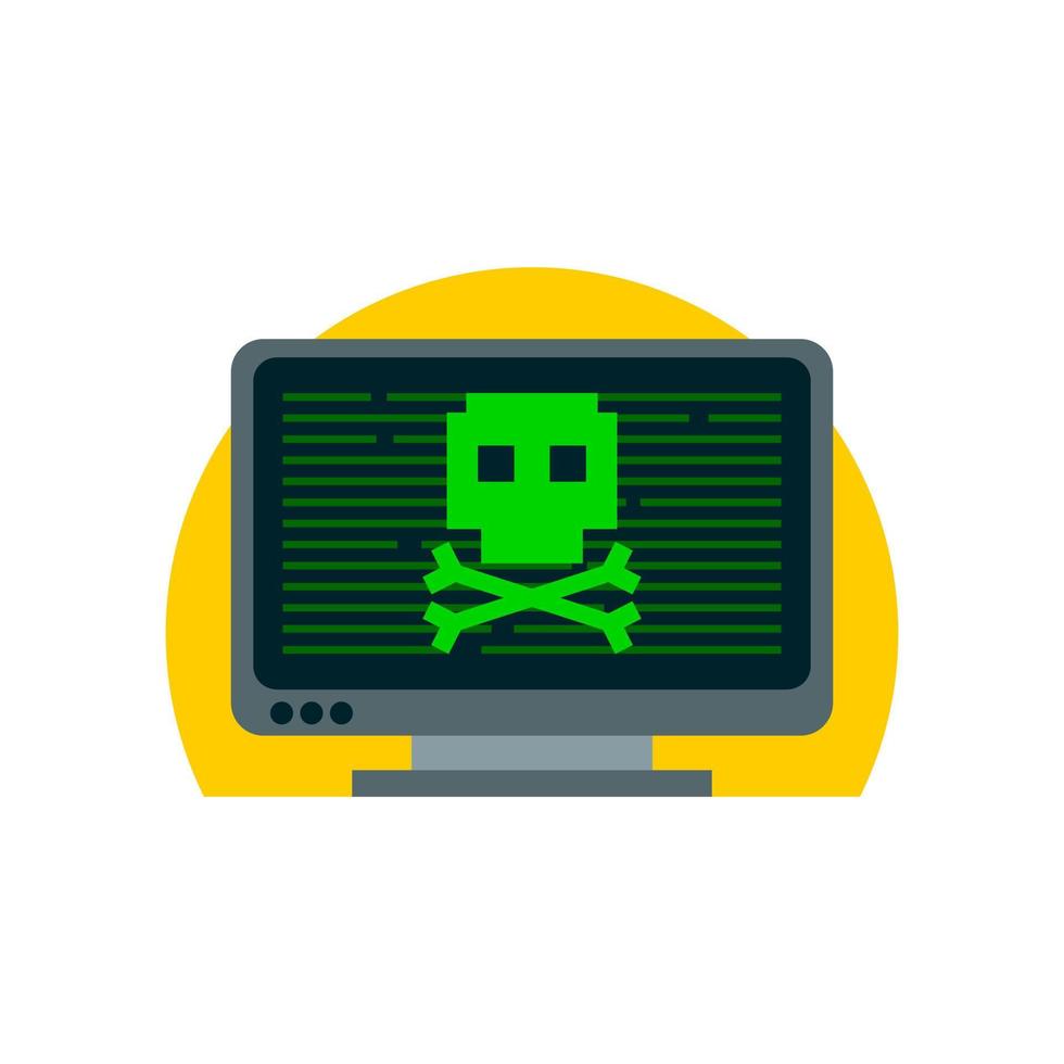 illustration of a monitor computer with green skull. hacker theme vector illustration.