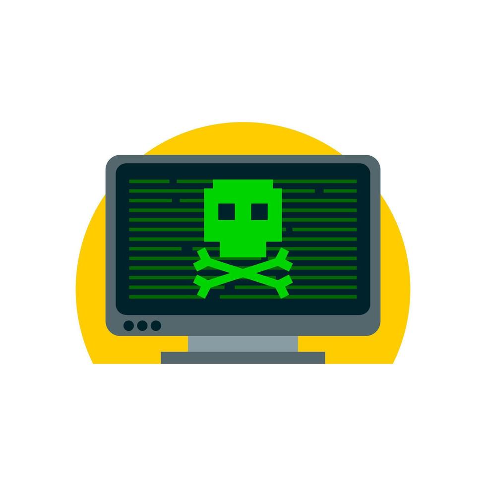 ilustración de una computadora de monitor con cráneo verde. ilustración de vector de tema de hacker.