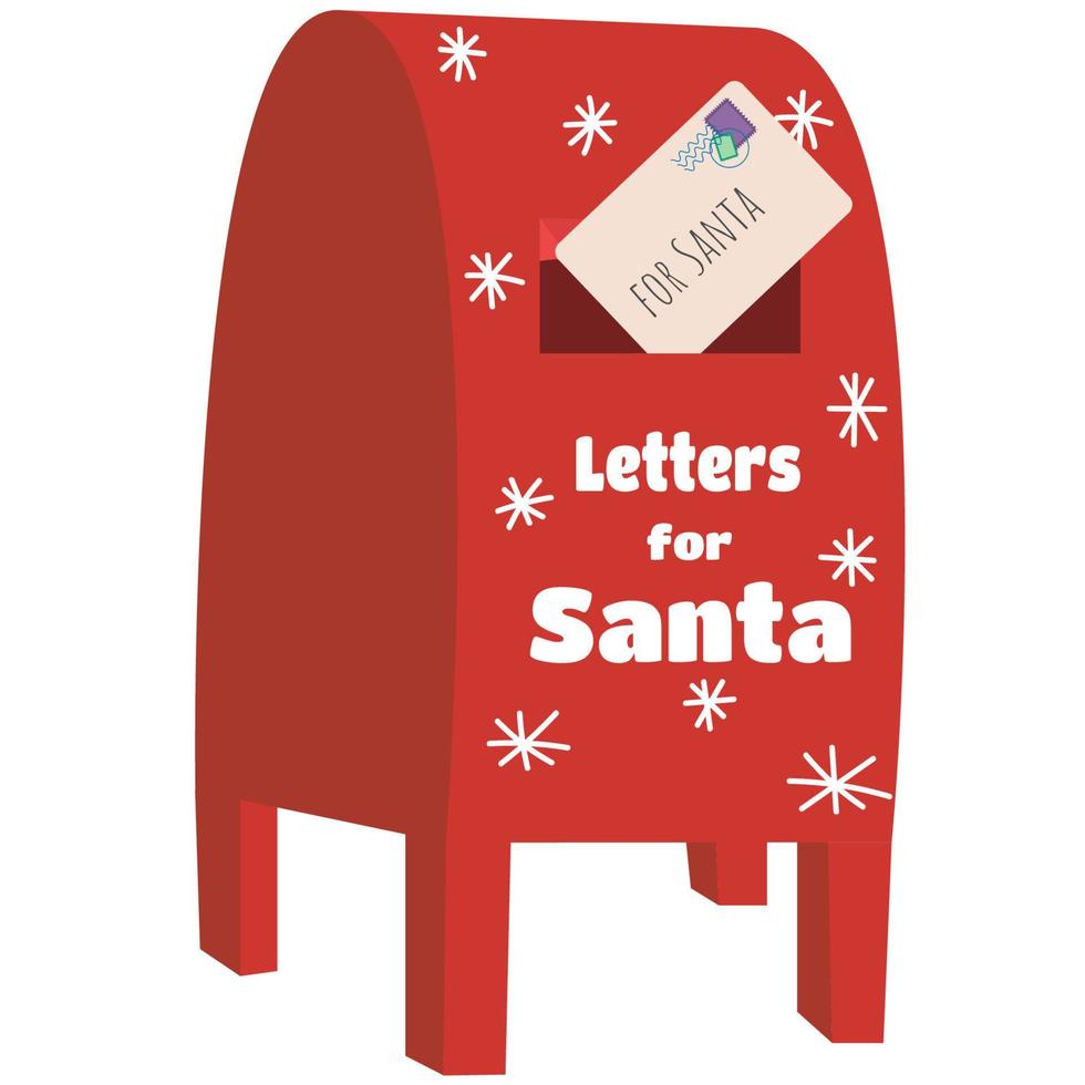 Mailbox with letters from children for Santa Claus. Classic decorative Christmas post box with envelope. vector