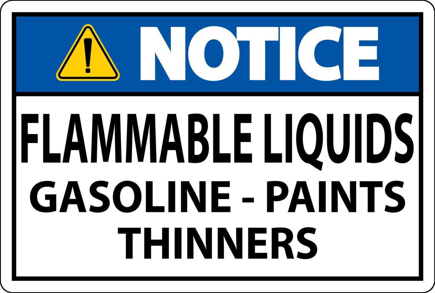 Notice Sign Flammable Liquids, Gasoline, Paints, Thinners vector