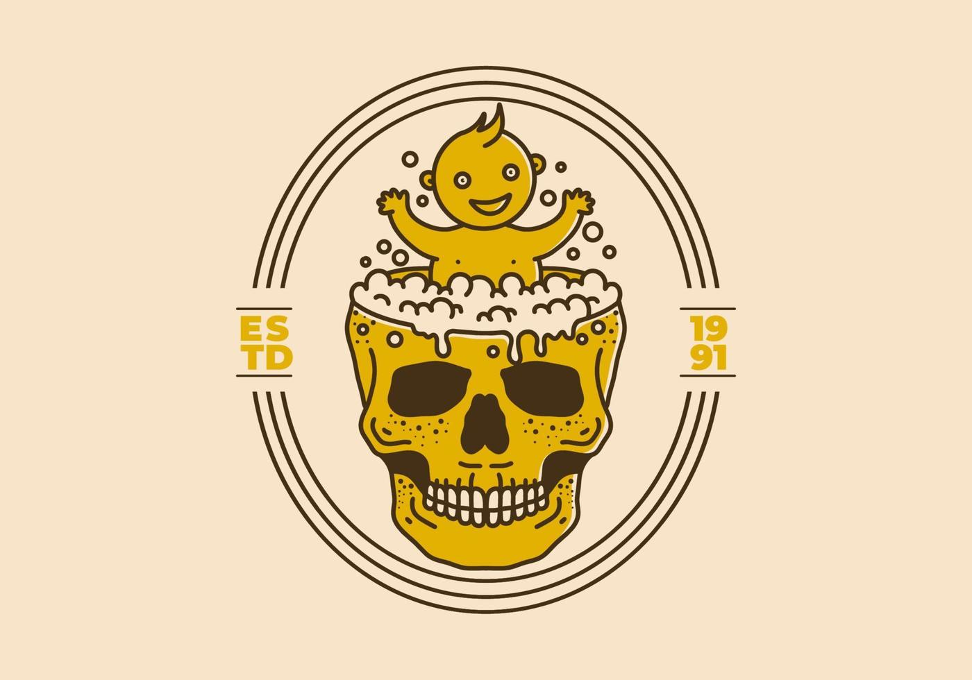 Vintage art illustration of a baby bath on the skull pond vector