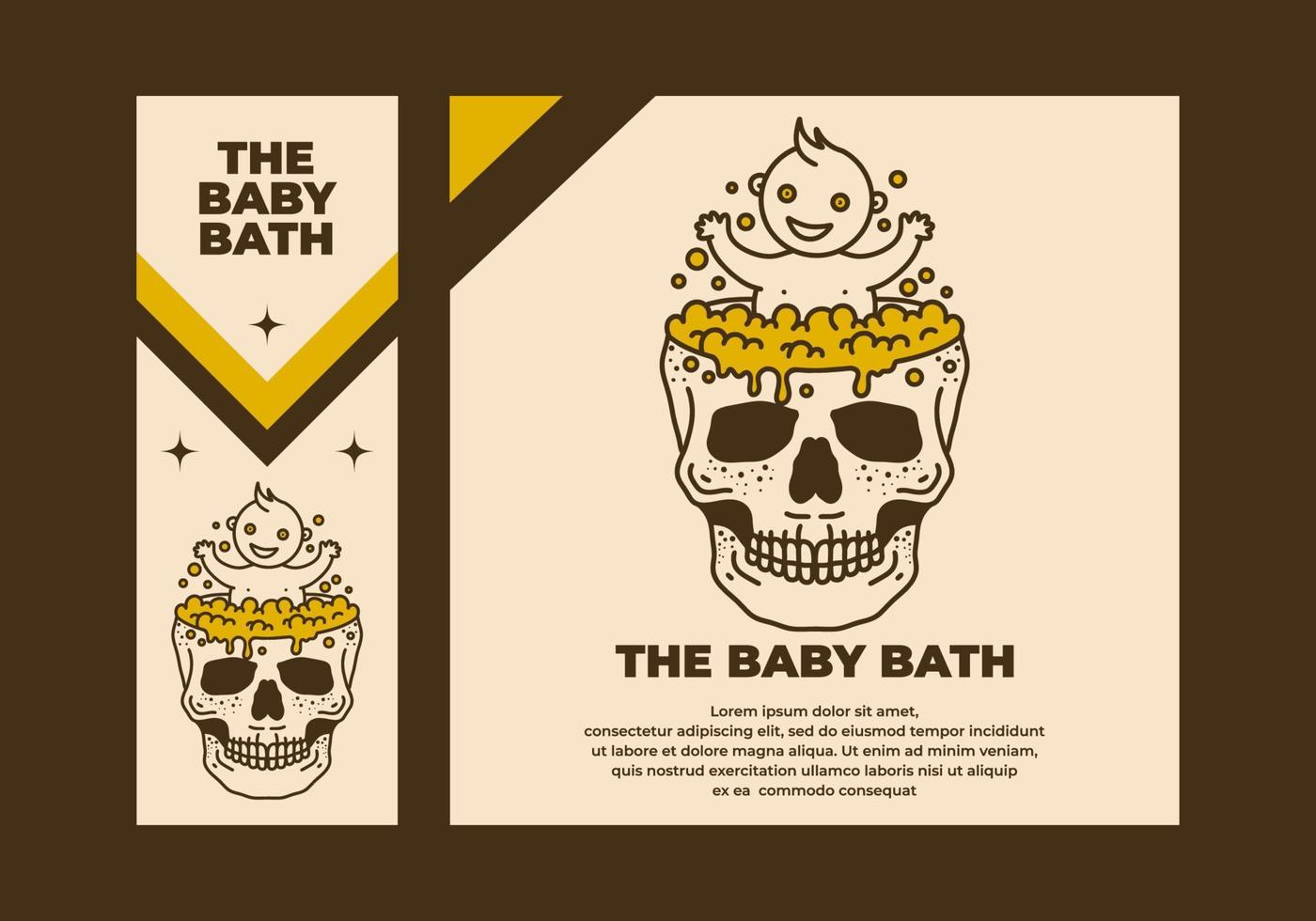 ilustración de arte vintage de un baño de bebé en el estanque del cráneo vector