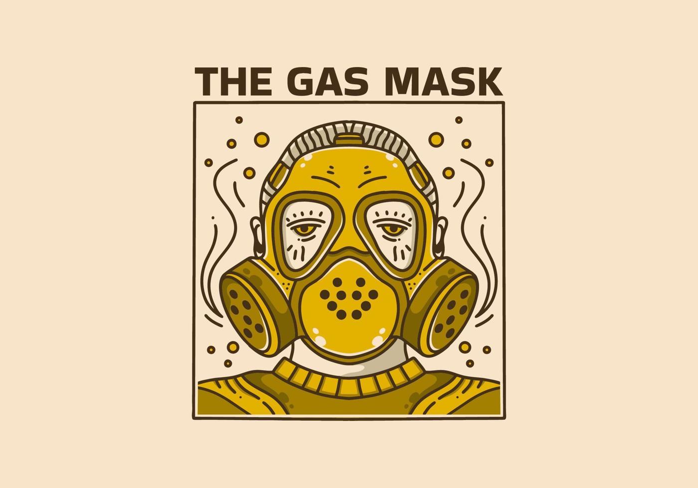 Vintage art illustration of man wearing gas mask vector