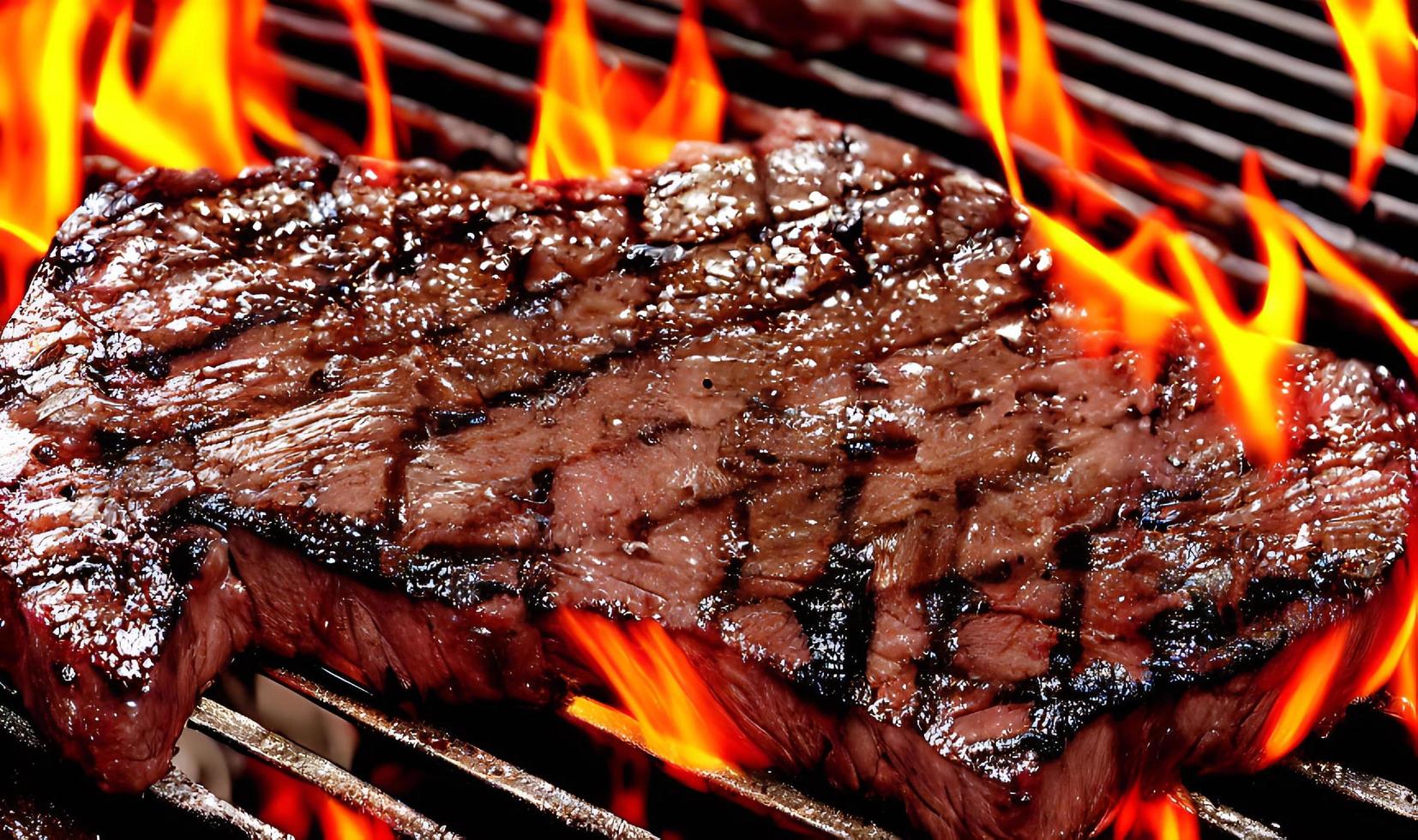 Gourmet fresh delicious grill on the grill with flames. photo