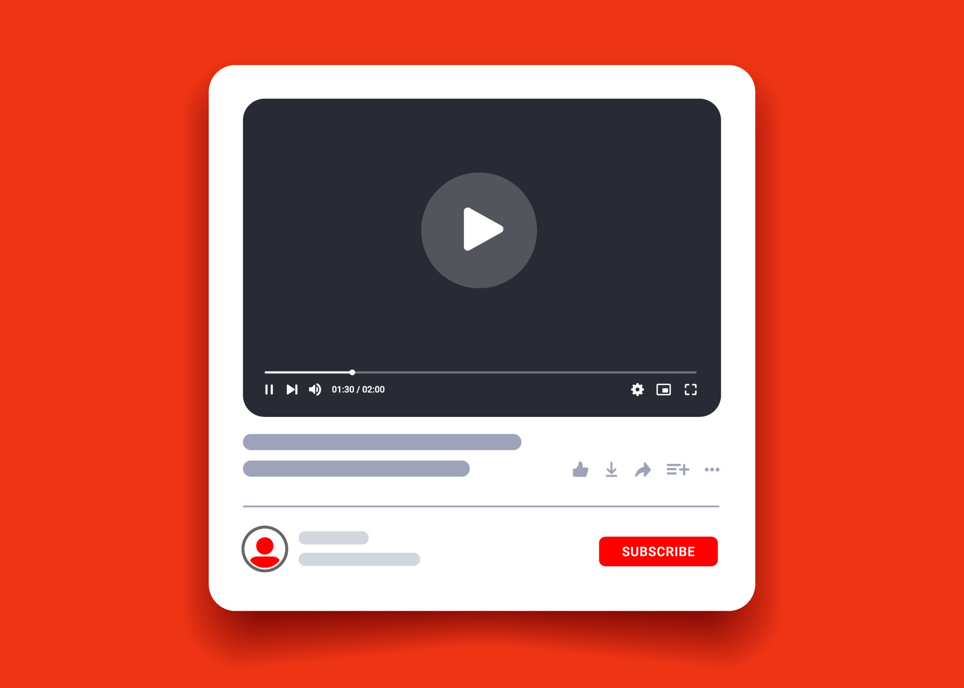 Video player interface isolated on white background. Multimedia frame