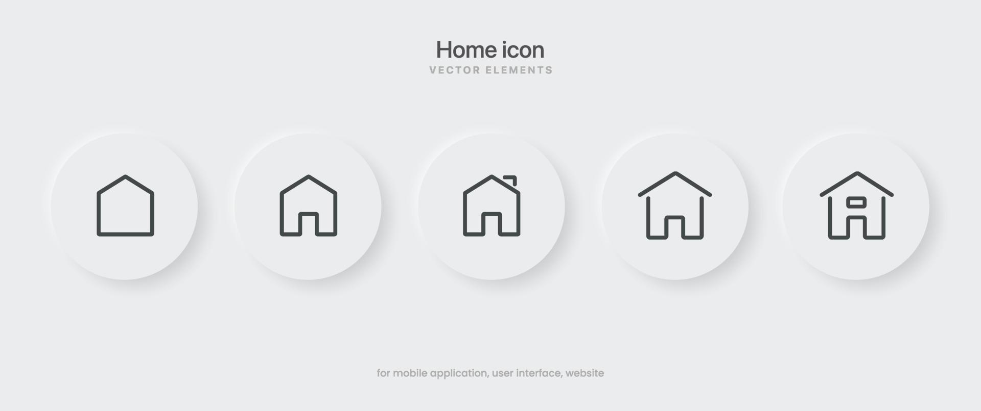 3d minimal modern home, homepage, base, main page, house push button icon emblem symbol, sign. 3d blue home icon. Mobile app icons. Device UI UX mockup. Isolated vector elements.
