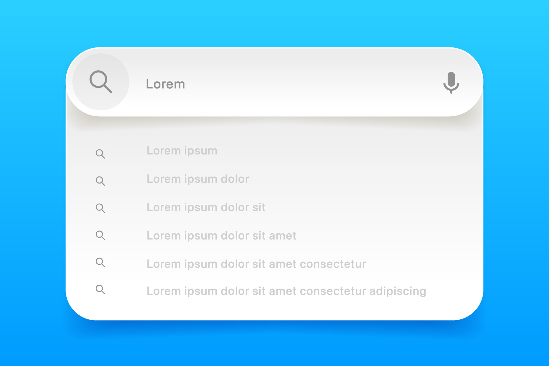 Search Bar with suggestions for UI UX design and web site. Search