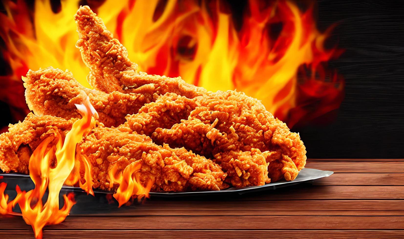 Delicious hot and crispy fried chicken meat. photo