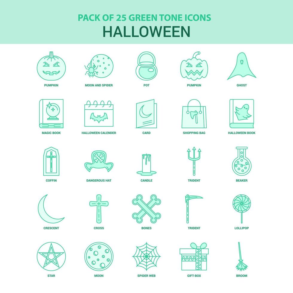 25 conjunto de iconos de halloween verde vector