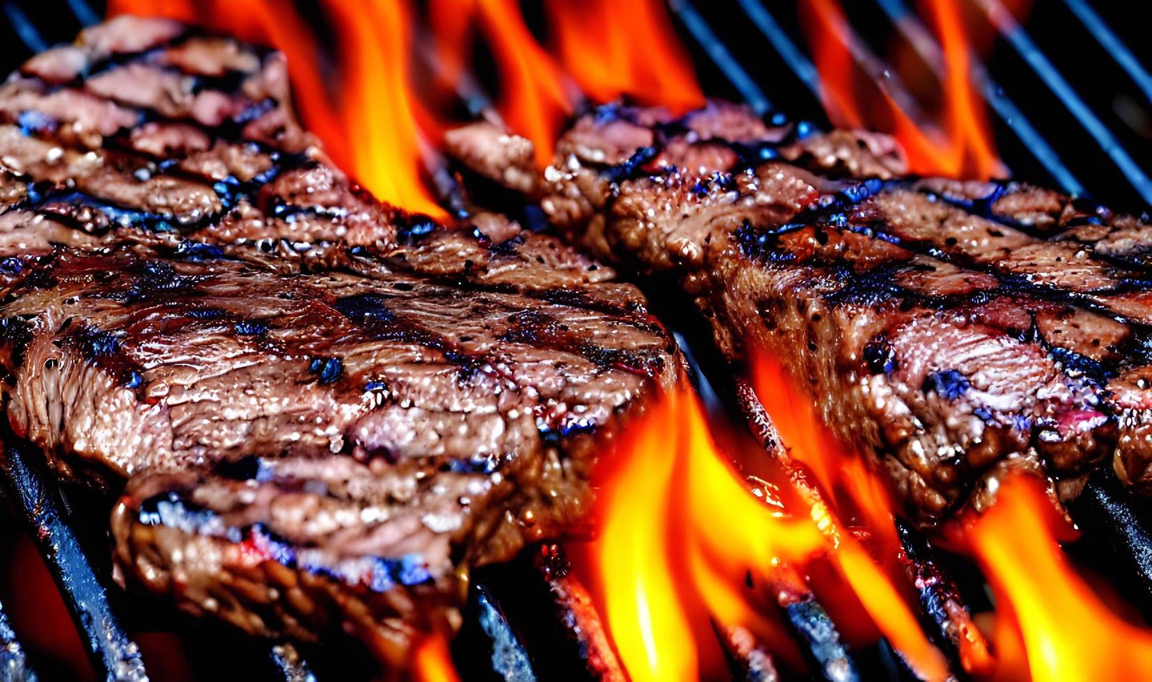 Gourmet fresh delicious grill on the grill with flames. photo
