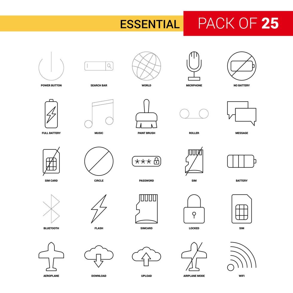 Essential Black Line Icon 25 Business Outline Icon Set vector