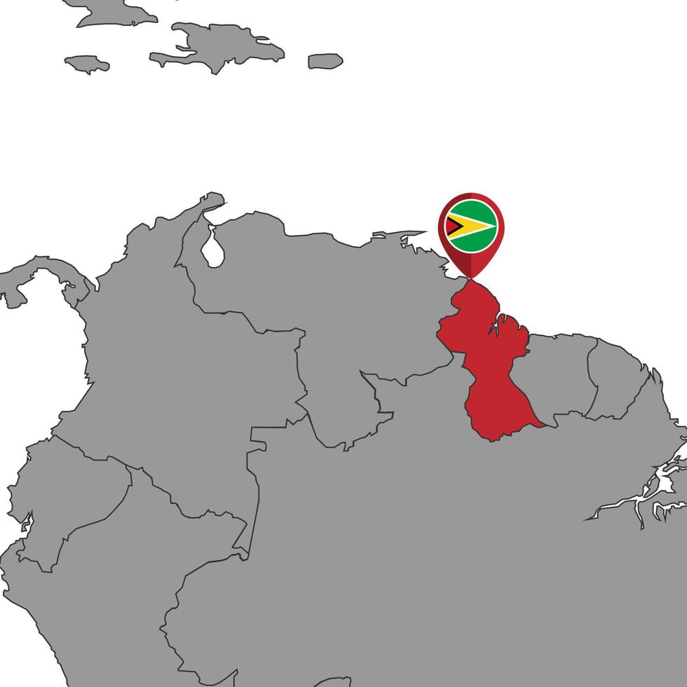 Pin map with Guyana flag on world map. Vector illustration.