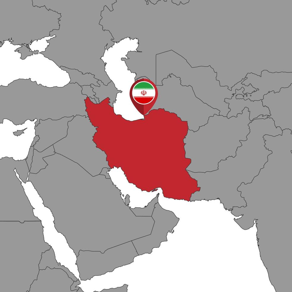 Pin map with Iran flag on world map. Vector illustration.