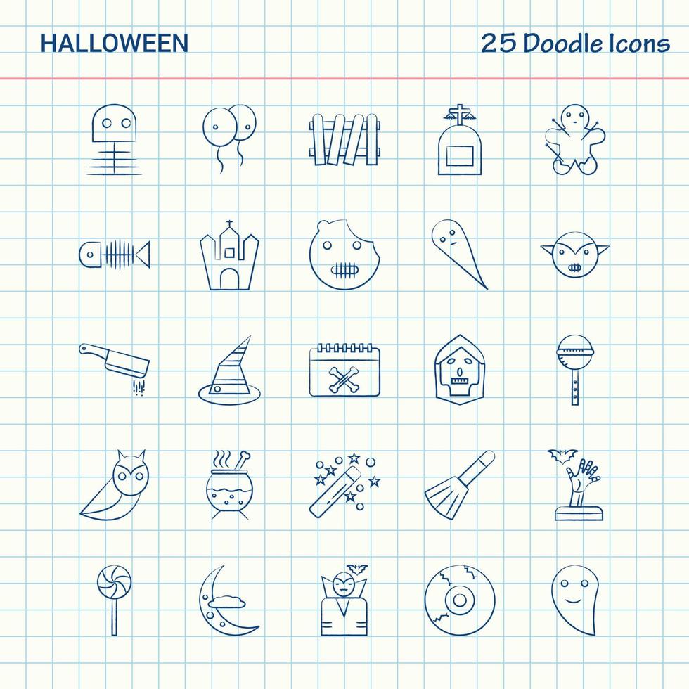 Halloween 25 Doodle Icons Hand Drawn Business Icon set vector