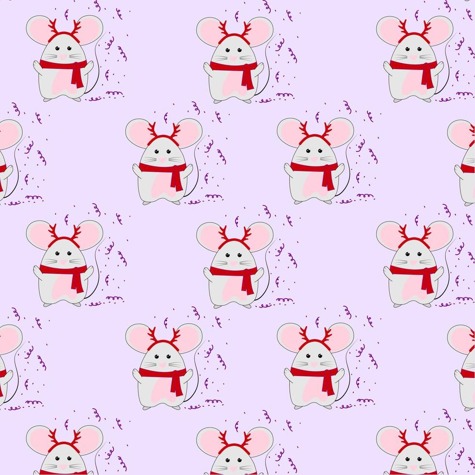 Seamless Christmas pattern with mouse confetti. Wrapping paper design with rats.Vector illustration for printing on fabric and textile vector