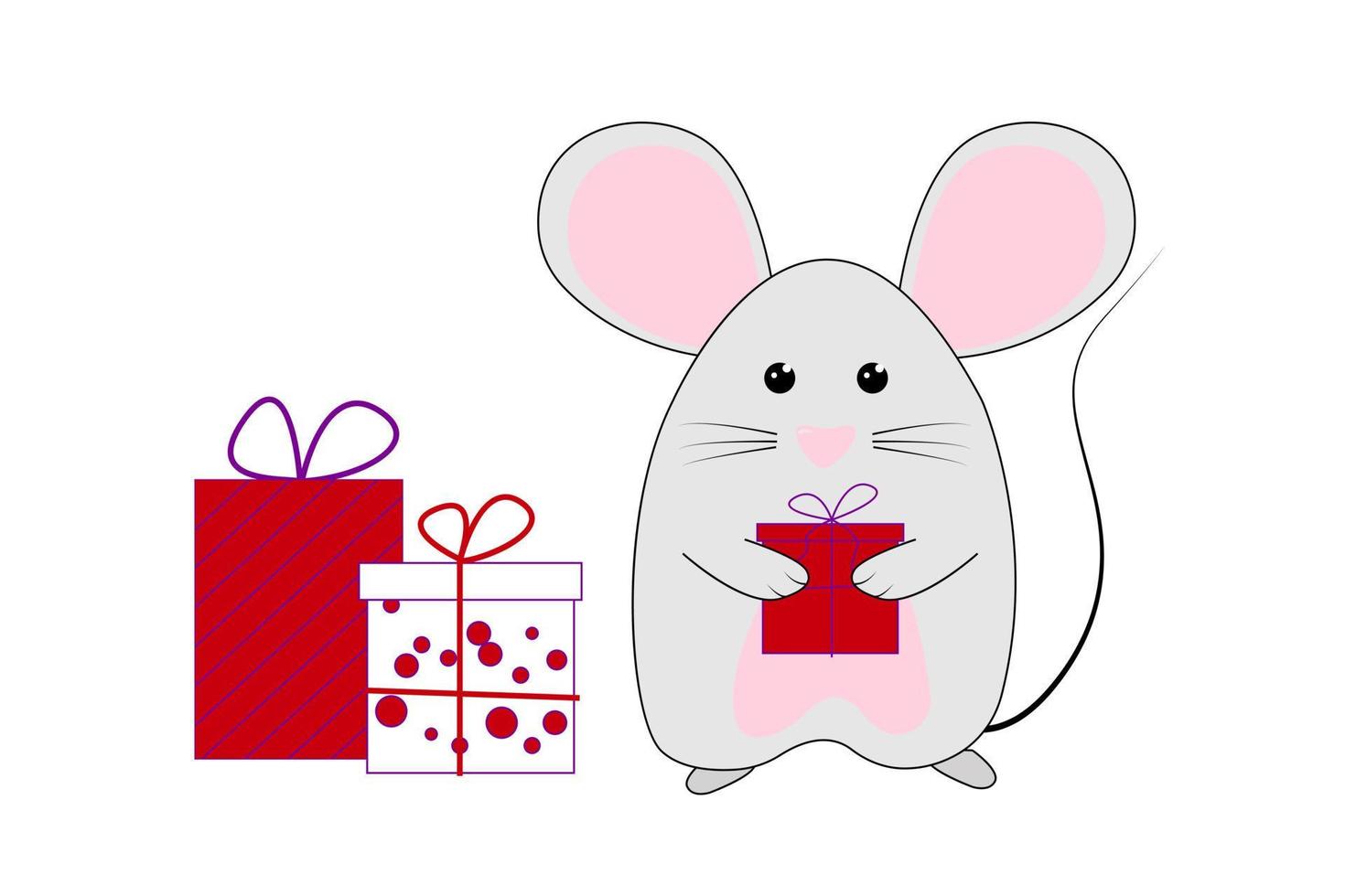 Cute little mouse on a white background is holding a gift for greeting cards, calendars, banner.Vector cartoon illustration isolated on white background vector