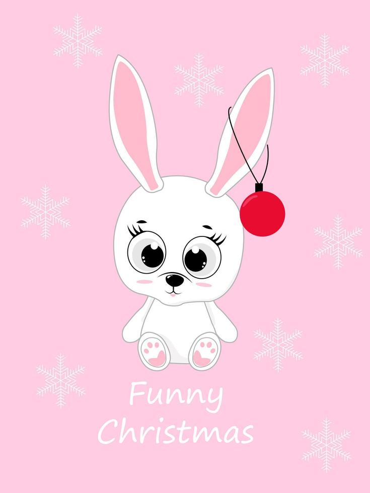 A Christmas or New Year card with a cute rabbit, the symbol of the year 2023.Vector illustration in cartoon style. Design element for greeting cards, holiday banner, decor vector