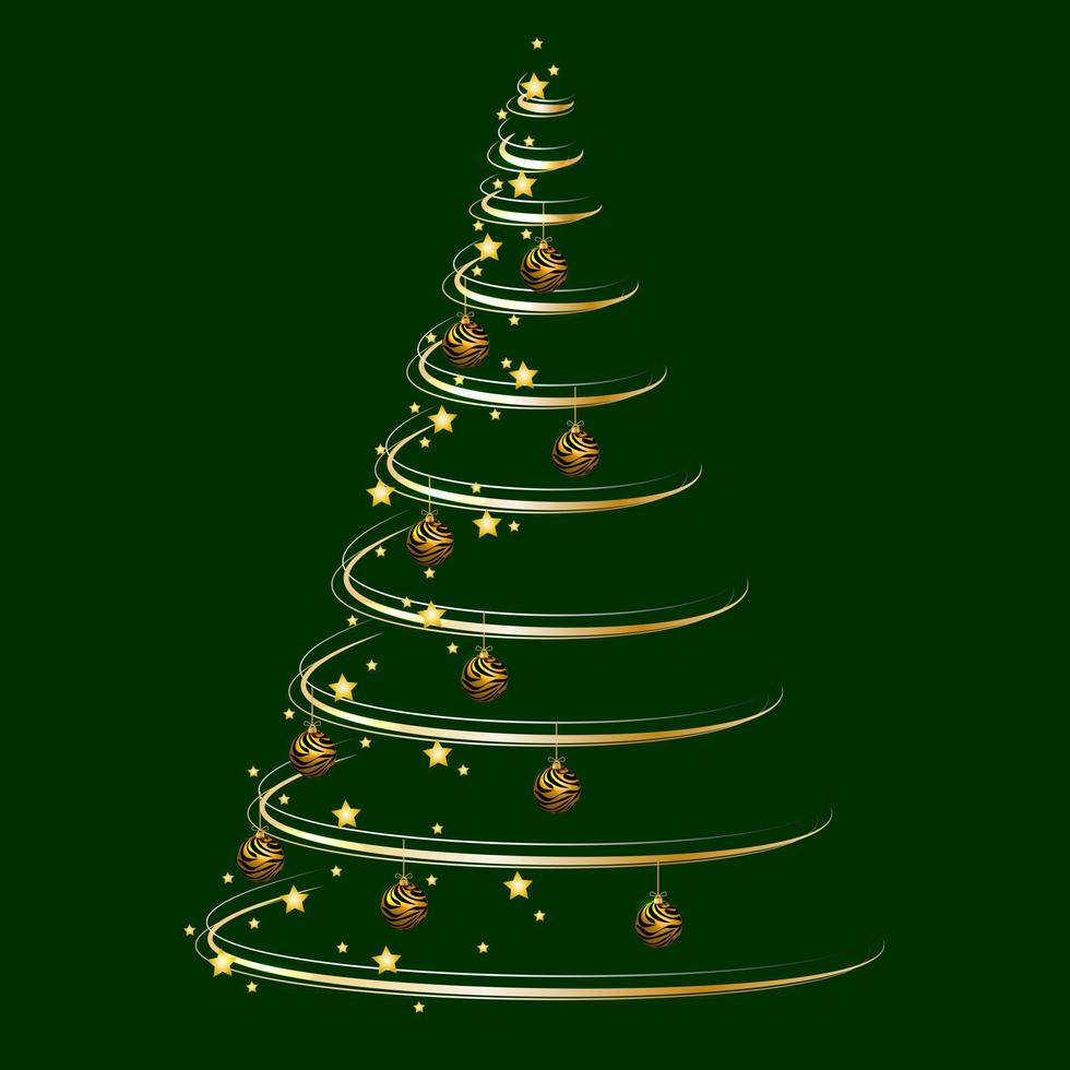 Christmas tree with ball on dark green background.Greeting card of Happy New Year.Vector illustration vector