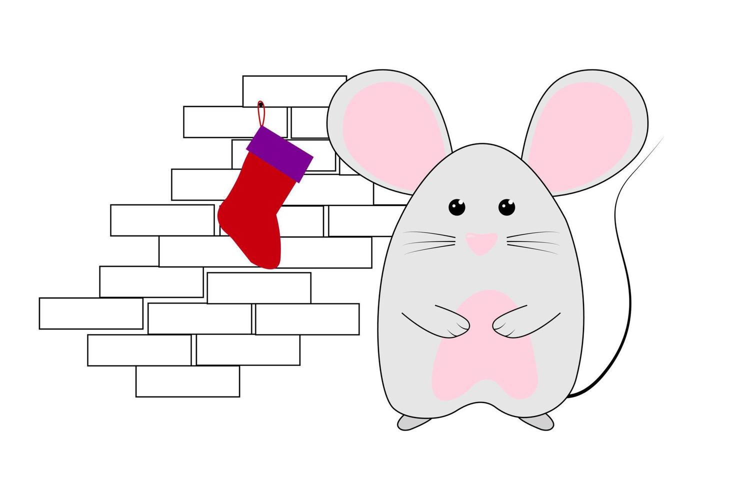 Cute mouse with Christmas sock. Illustration for greeting cards, calendars, prints etc. Hand draw mouse for Christmas design vector
