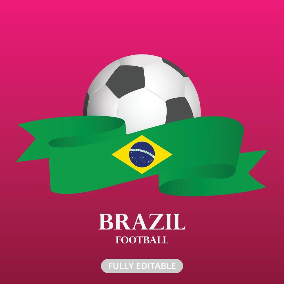 fútbol con la bandera de la cinta de brasil. copa mundial concepto eps vector. publicación en redes sociales. vector de cintas y pancartas de diseño plano.