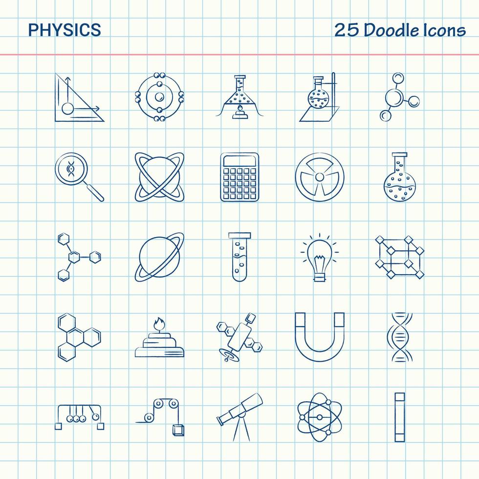 física 25 iconos de doodle conjunto de iconos de negocios dibujados a mano vector