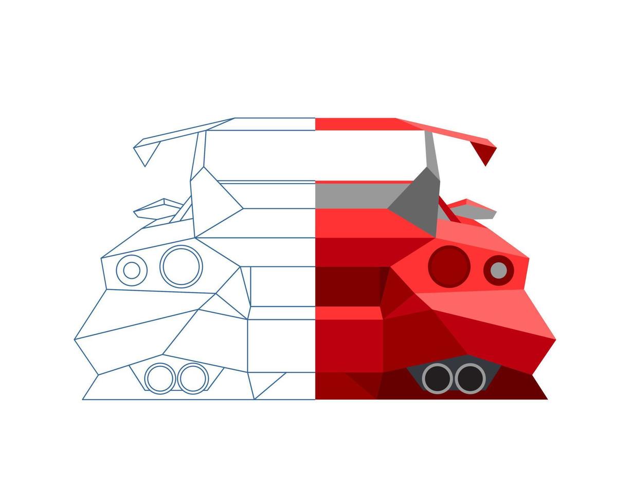 Abstract sports car. Line design drawing of half of the vehicle. Vector illustration.