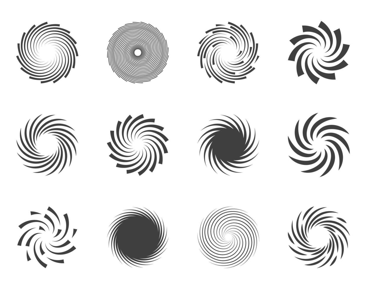 conjunto de elementos de diseño de círculos de torsión de movimiento en espiral y remolino vector
