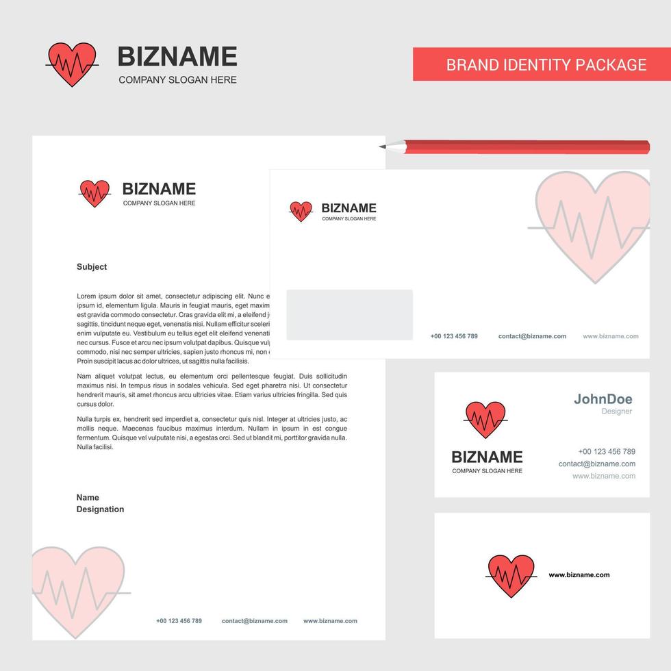 Heart ecg Business Letterhead Envelope and visiting Card Design vector template