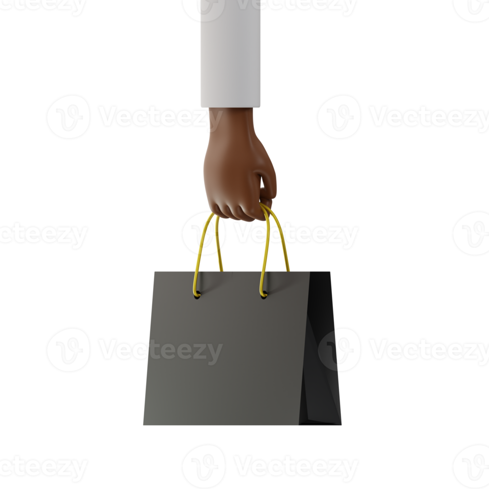 Hand Holding Black Friday Bag 3D African Hand 3 quarter Front View png