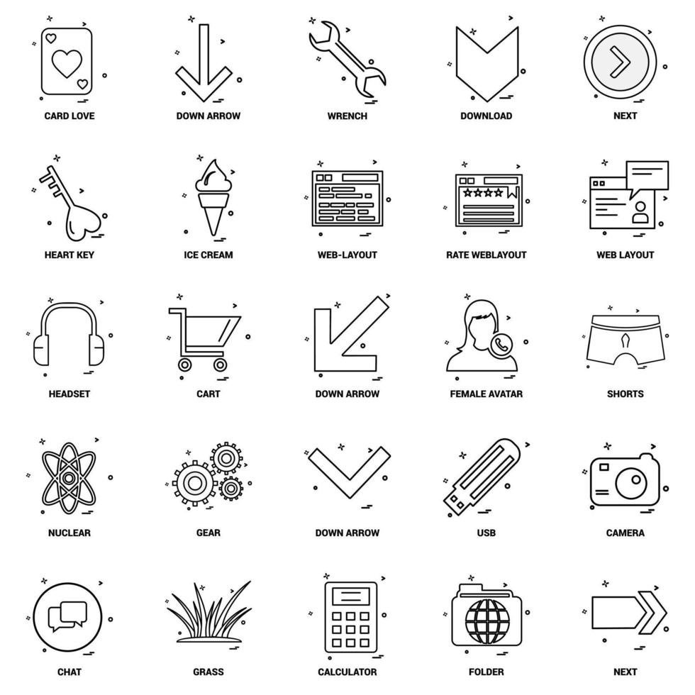 25 conjunto de iconos de línea de mezcla de concepto de negocio vector