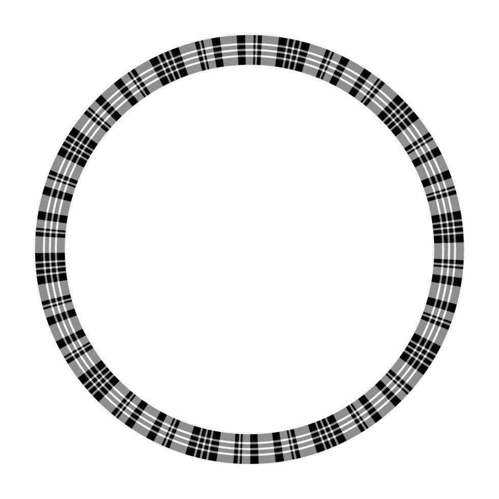 Round frame vector vintage pattern design template. Circle border designs plaid fabric texture. Scottish tartan background for collage art, gif card, handmade crafts.