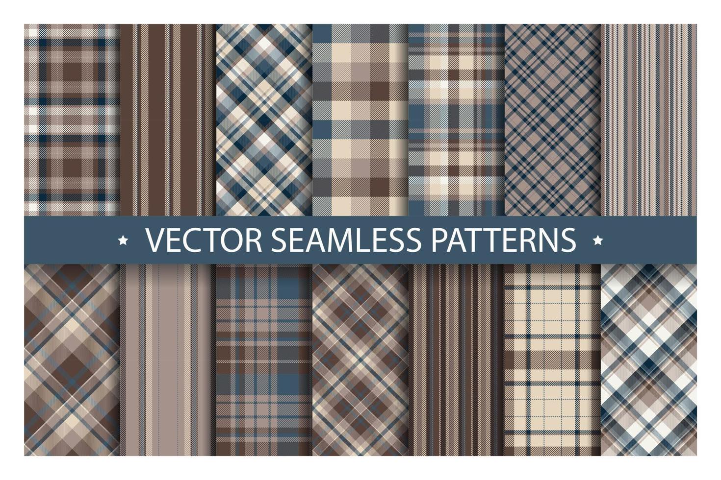 Set plaid pattern seamless. Tartan patterns fabric texture. Checkered geometric vector background. Scottish stripe blanket backdrop