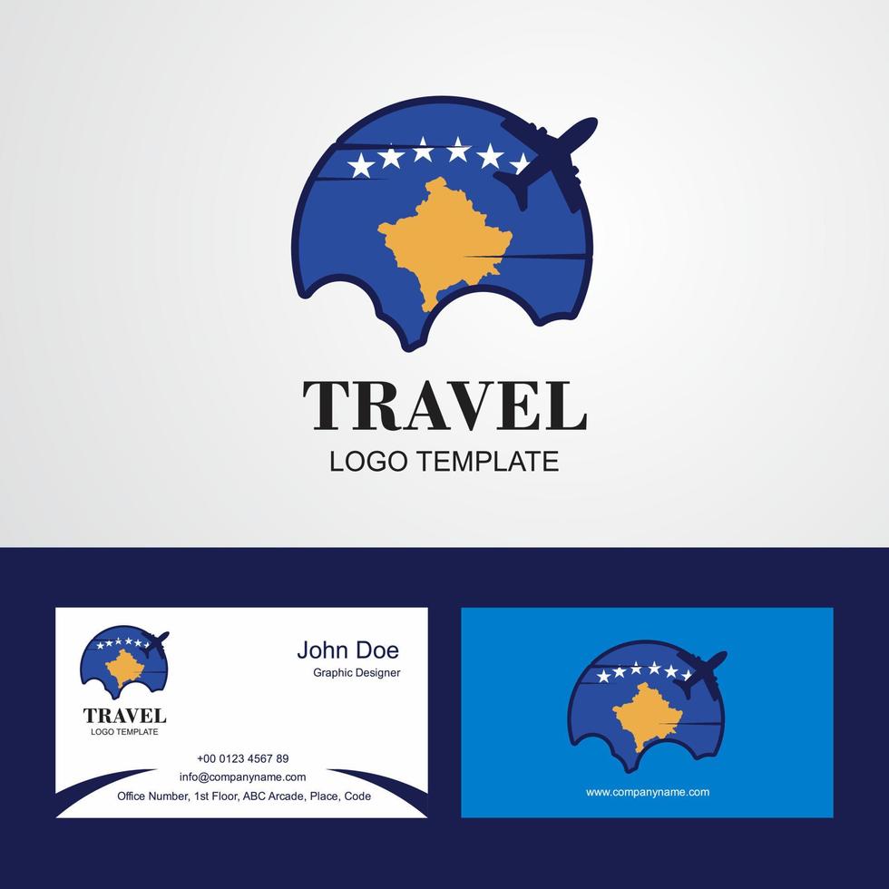 logotipo de la bandera de kosovo de viaje y diseño de tarjeta de visita vector