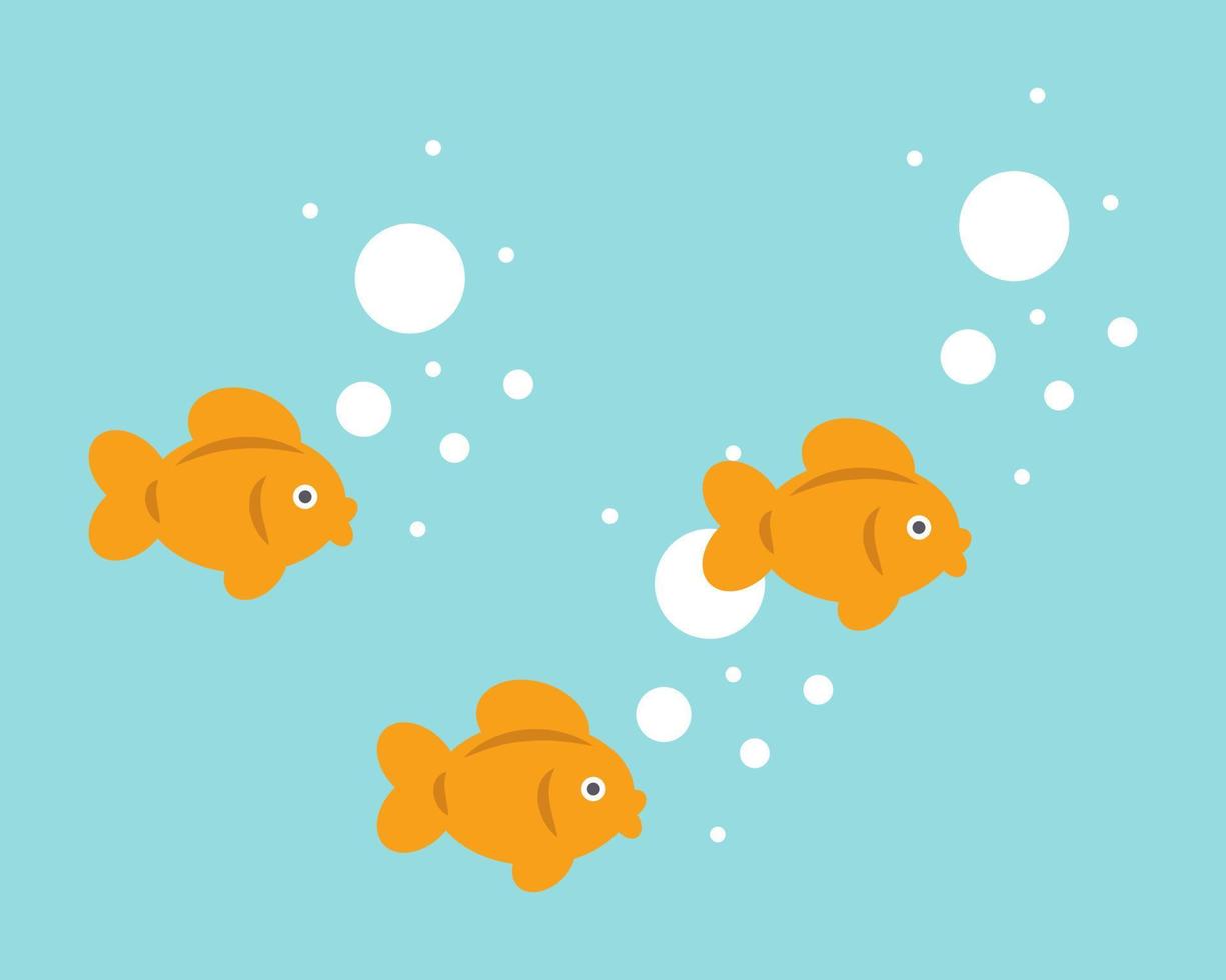 Sweet little goldfish are swimming. Cute fish vector illustration for babies.