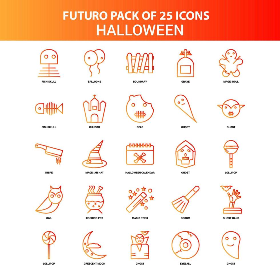 Orange Futuro 25 Halloween Icon Set vector