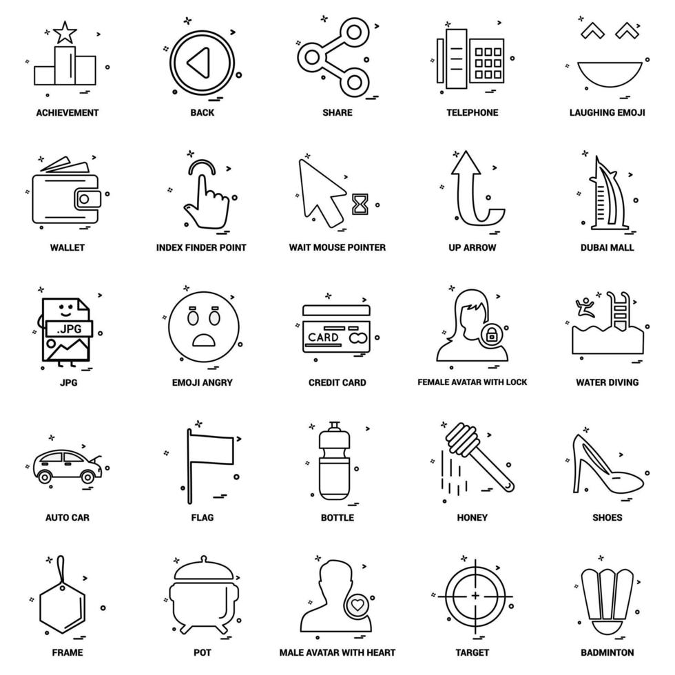 25 conjunto de iconos de línea de mezcla de concepto de negocio vector